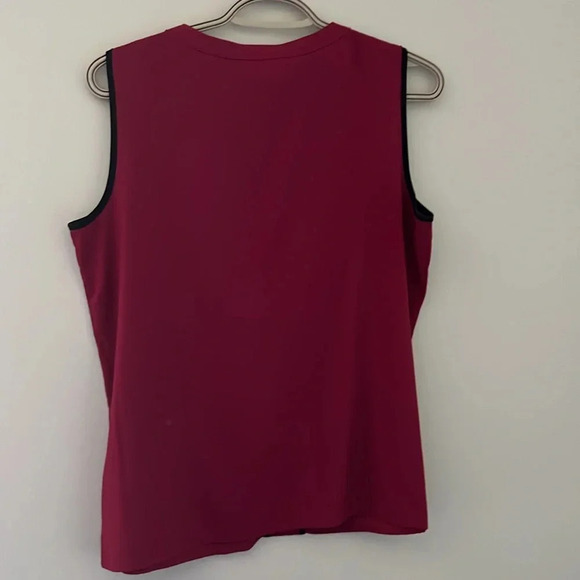 Calvin Klein Sleeveless Burgundy Blouse with Black Trim - Picture 2 of 3